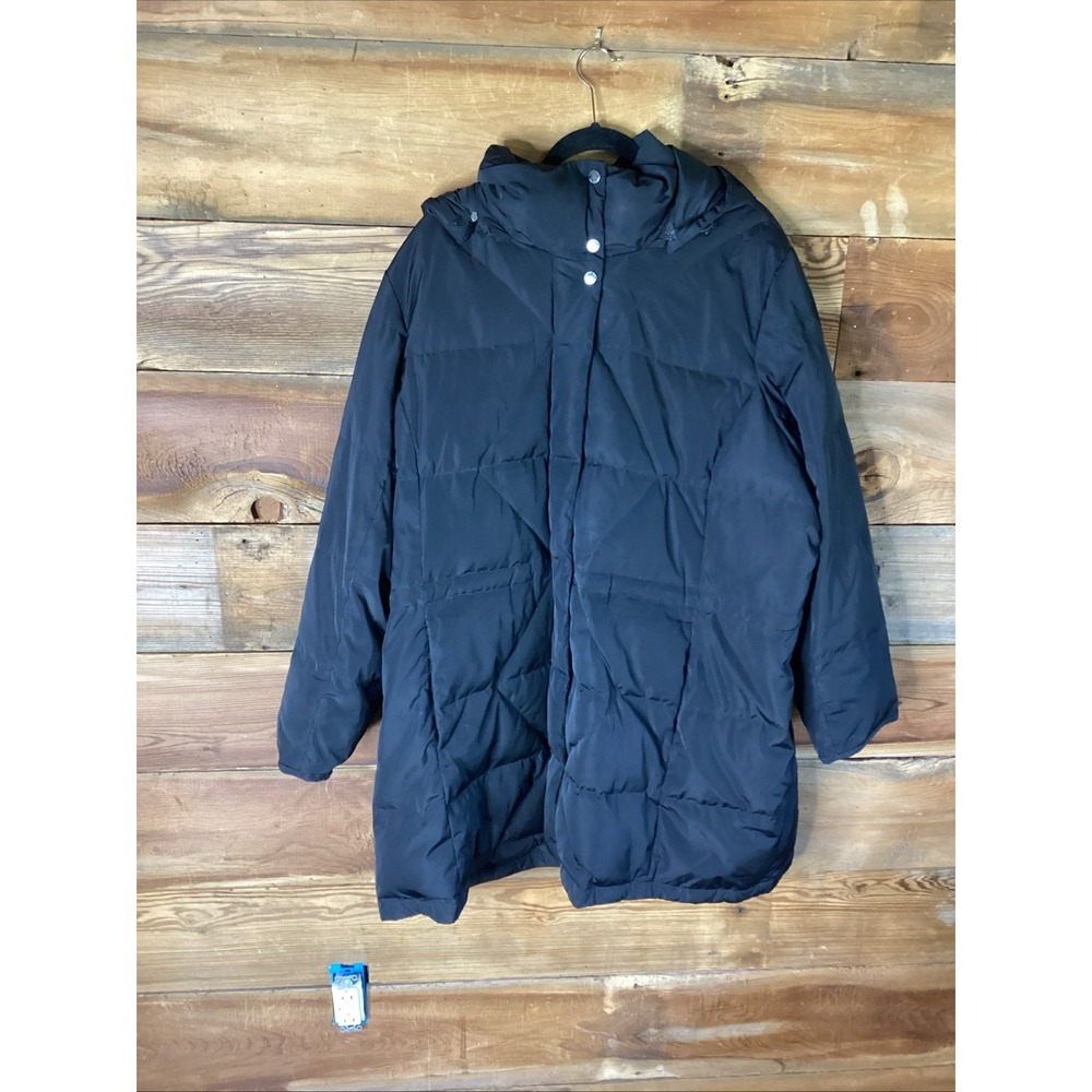 Lands End Jacket Womens 3X Black Puffer Down Full Zip Hooded Pockets Coat